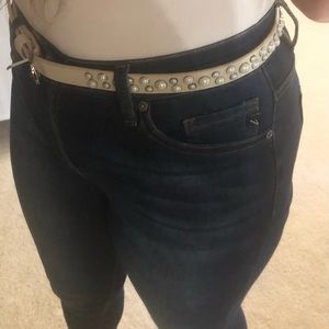 Faux pearl studded belt